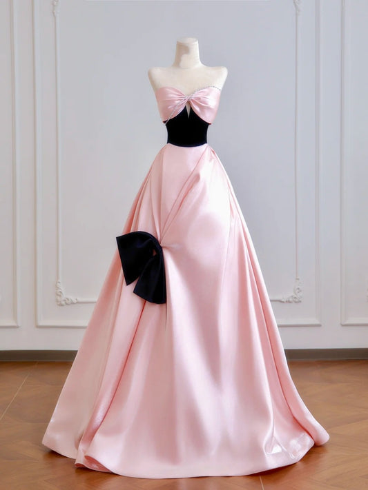 Timeless Ball Gown Sweetheart Pink Satin Long Prom Dresses Inspiration Party Gowns N400