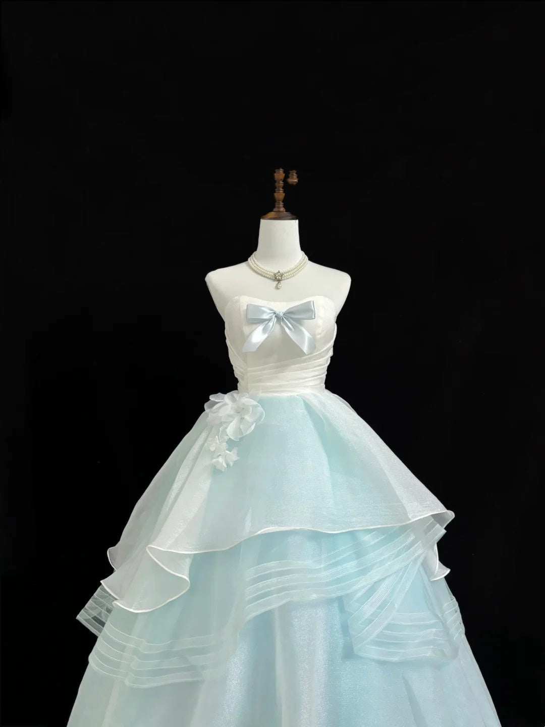 Blue Prom Dress Long Floor Length Ball Gown Sweetheart With Bow-knot Tulle Formal Evening Gown For Women RC0225