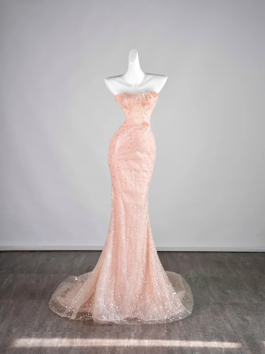 Classy Mermaid Pink Strapless Sequin Sleeveless Senior Prom dresses High School Formal Dress N1287