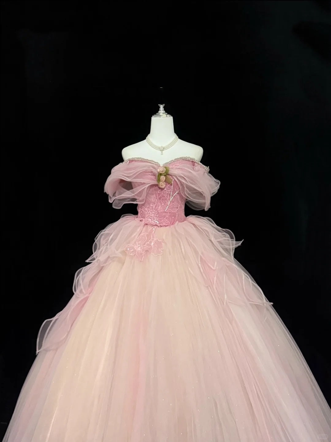 Sweet 15 Quinceanera Dress Ball Gown Off Shoulder Blush Pink With Sleeves Long 15th Birthday Gown RC0323