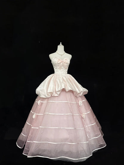 Sweet 16 Dresses Long Ball Gown Sweetheart Blush Pink With Flowers Sweet Sixteen Birthday Gown RC0315