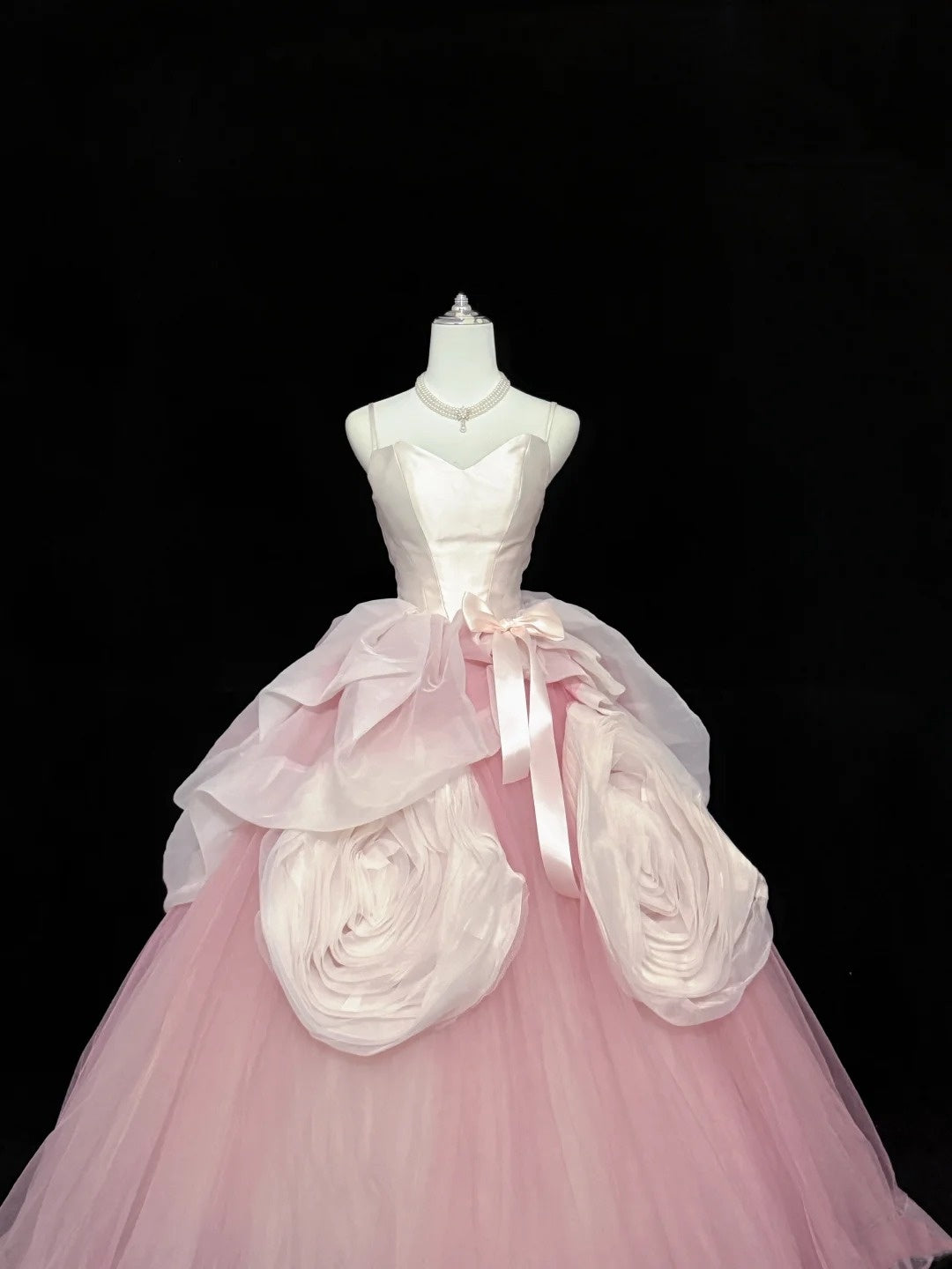 Sweet 15 Quinceanera Dress Ball Gown Spaghetti Straps Pink With Flowers Tulle 15th Birthday Gown RC0251