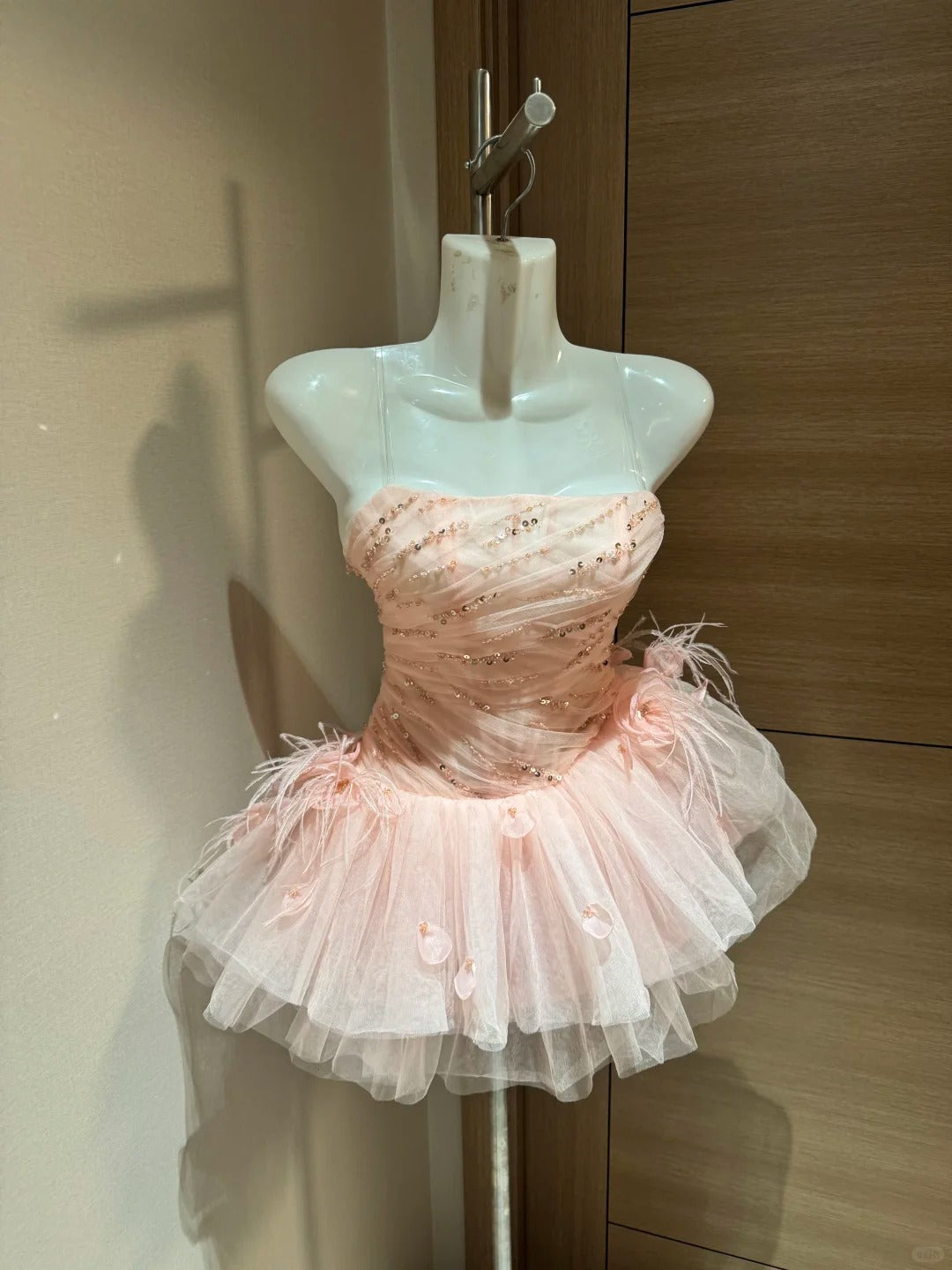 Cute Ball Gown Strapless Blush Pink Tulle Night In Rio Inspo Hoco Dress Ideas Homecoming Dresses RB4034