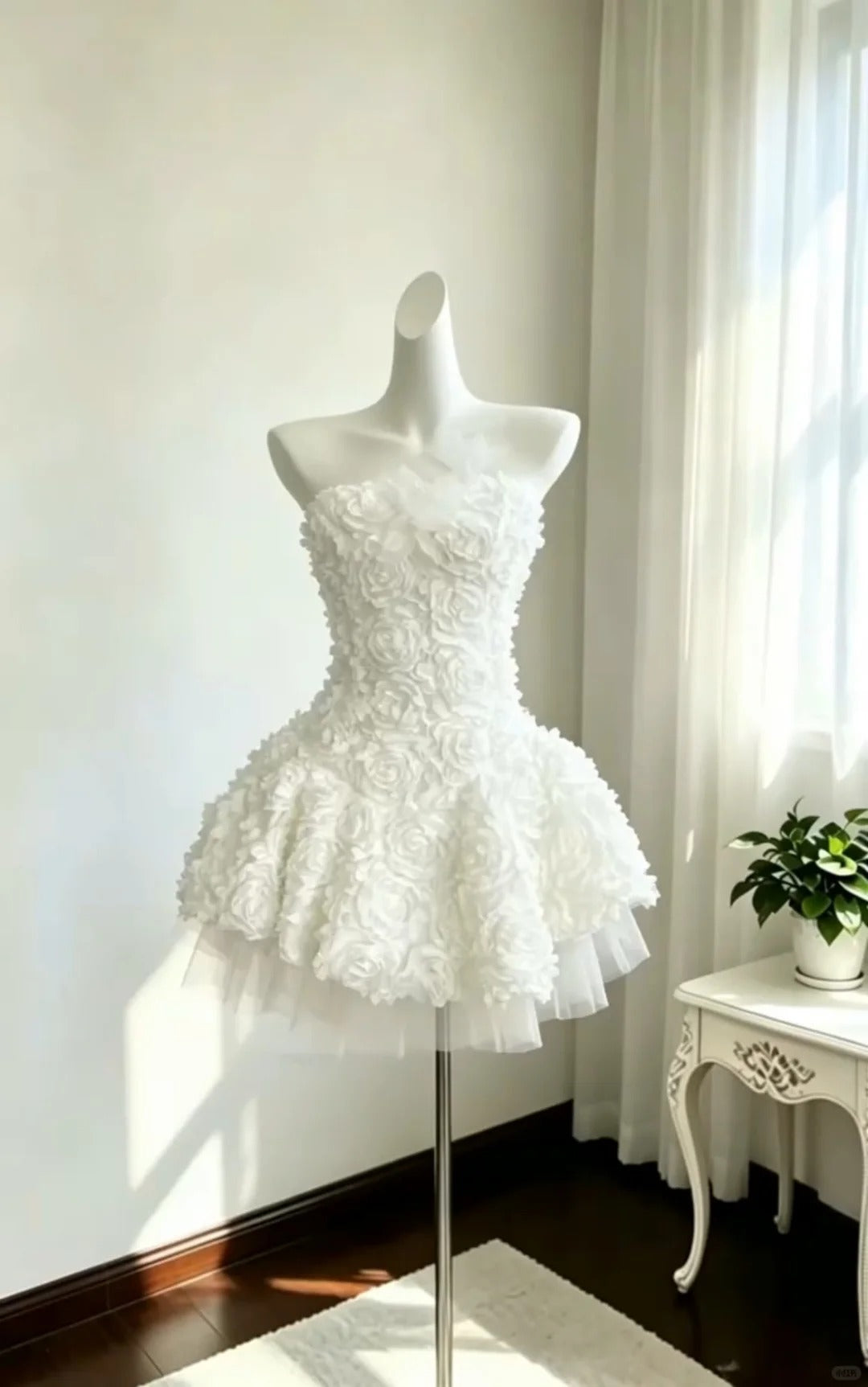 Cute Ball Gown Strapless White Floral Outfit Party Graduation Lolita Dresses Inspo Senior Homecoming Outfit RB4823