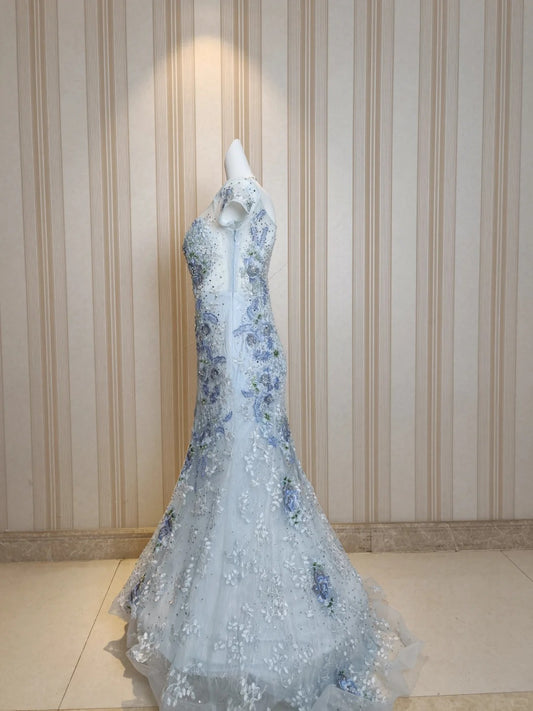 Elegant Mermaid Off The Shoulder Grey With Lace 18th Birthday Elegant Outfit Formal Prom Dresses N4197