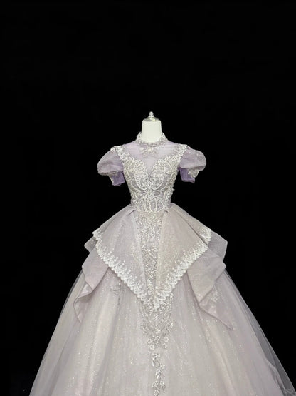 Sweet 16 Dresses Long Ball Gown High Neck Lilac With Sequin Lace Sweet Sixteen Birthday Gown RC0294