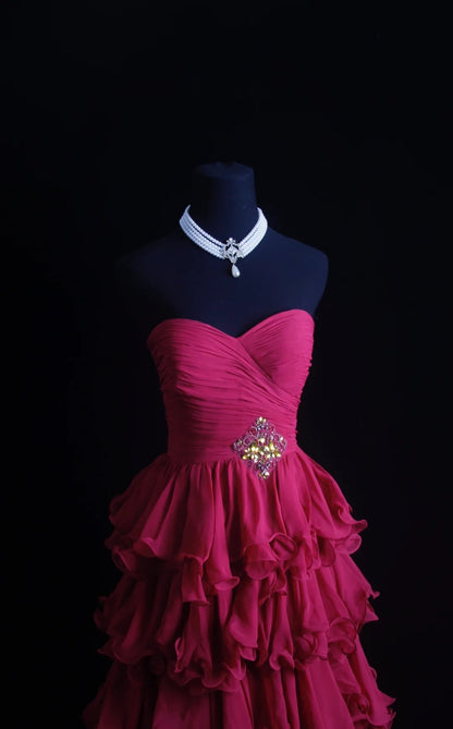 Retro A line Sweetheart Pink Chiffon Layers Tiered 2000s Long Prom Dresses Inspo 19th Birthday Outfits Formal Dress N501