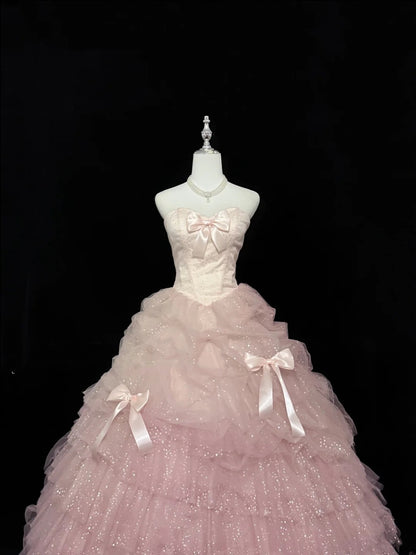 Sweet 16 Dresses Long Ball Gown Sweet Sixteen Long Birthday Dress Sweetheart Blush Pink Tulle Formal Gown RC0290