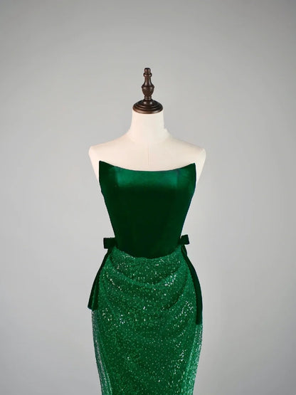 Stunning Mermaid Strapless Green Sequined Prom Dresses Inspiration Evening Dress Princess Graduation Gown N1078
