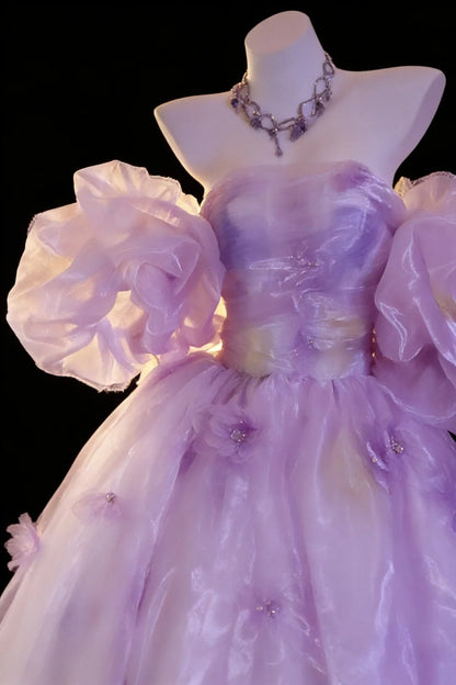 Fairy Ball Gown Off The Shoulder Lilac Floral Organza Quince Dresses Quinceanera Dress N2960