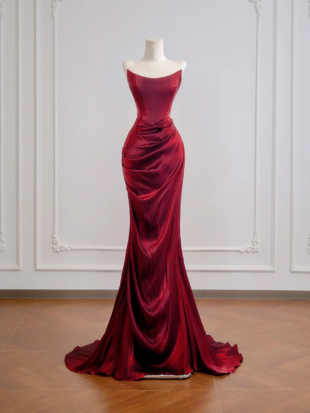 Romantic Mermaid Strapless Burgundy With Ruffles Long Prom Dresses Impress 18th Birthday Outfits Party Gown N396
