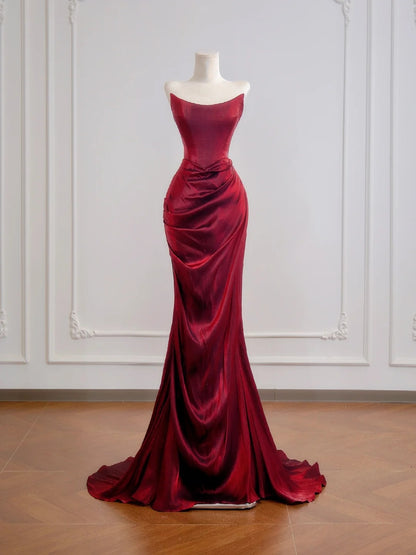 Romantic Mermaid Strapless Burgundy With Ruffles Long Prom Dresses Impress 18th Birthday Outfits Party Gown N396