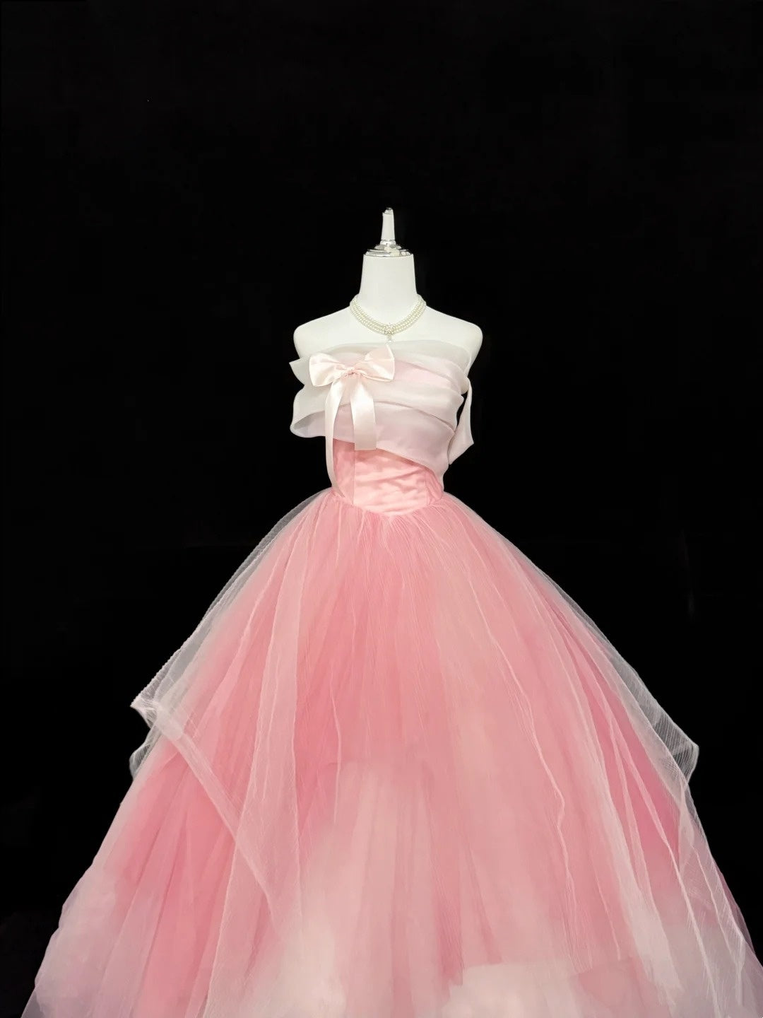 Sweet 15 Quinceanera Dress Ball Gown Strapless Pink With Bow-knot Tulle 15th Birthday Gown RC0250