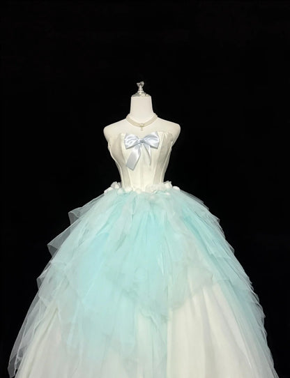 Sweet 16 Dresses Long Ball Gown Sweet Sixteen Long Birthday Dress Sweetheart Blue Tulle Formal Gown RC0304
