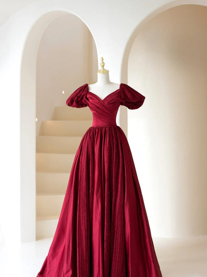 Stylish A line V Neck Burgundy With Sleeves Long Prom Dresses Inspiration Evening Gowns Formal Party Prom Dress N197