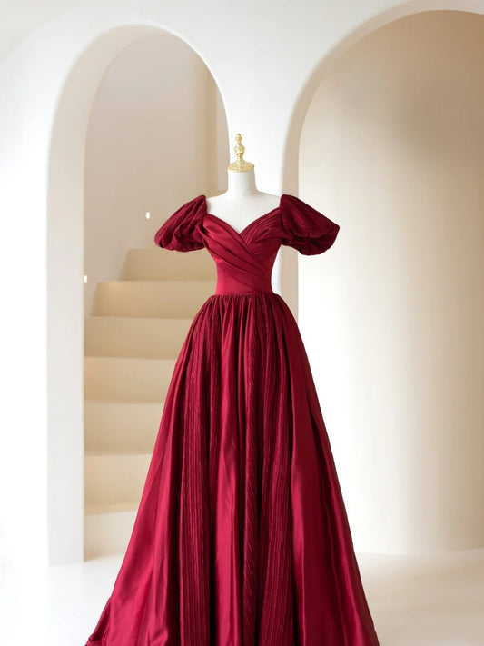Stylish A line V Neck Burgundy With Sleeves Long Prom Dresses Inspiration Evening Gowns Formal Party Prom Dress N197