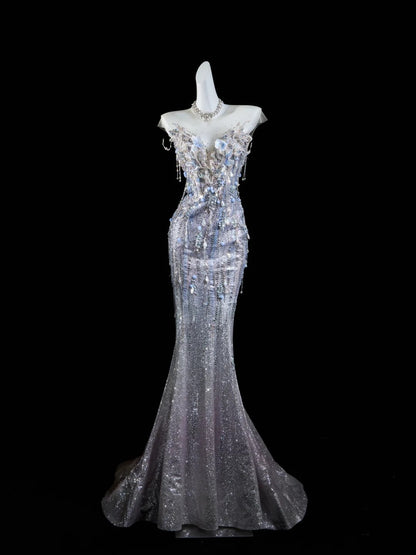 Classic Mermaid Wedding Dresses Sweetheart Silver Gray Sequin With Gem Crystals Brides Dress Bridal Gowns N299
