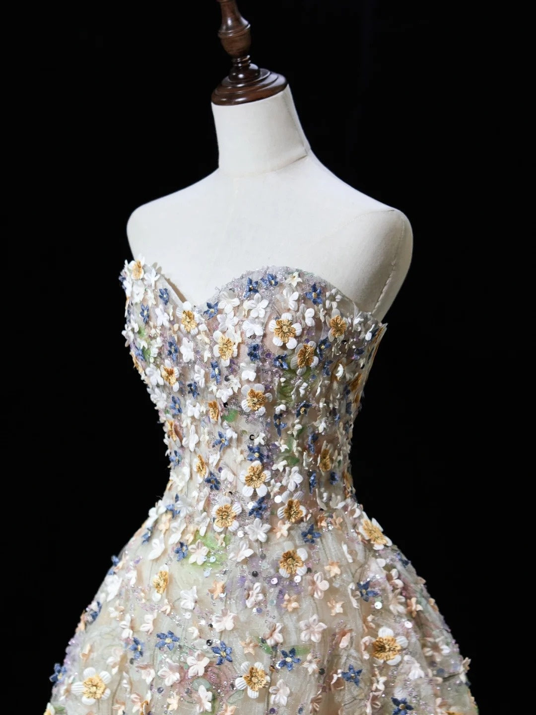 Cute Ball Gown Sweetheart Floral Tulle Tea Length Prom Dresses Formal Gowns Inspo Evening Outfit N303
