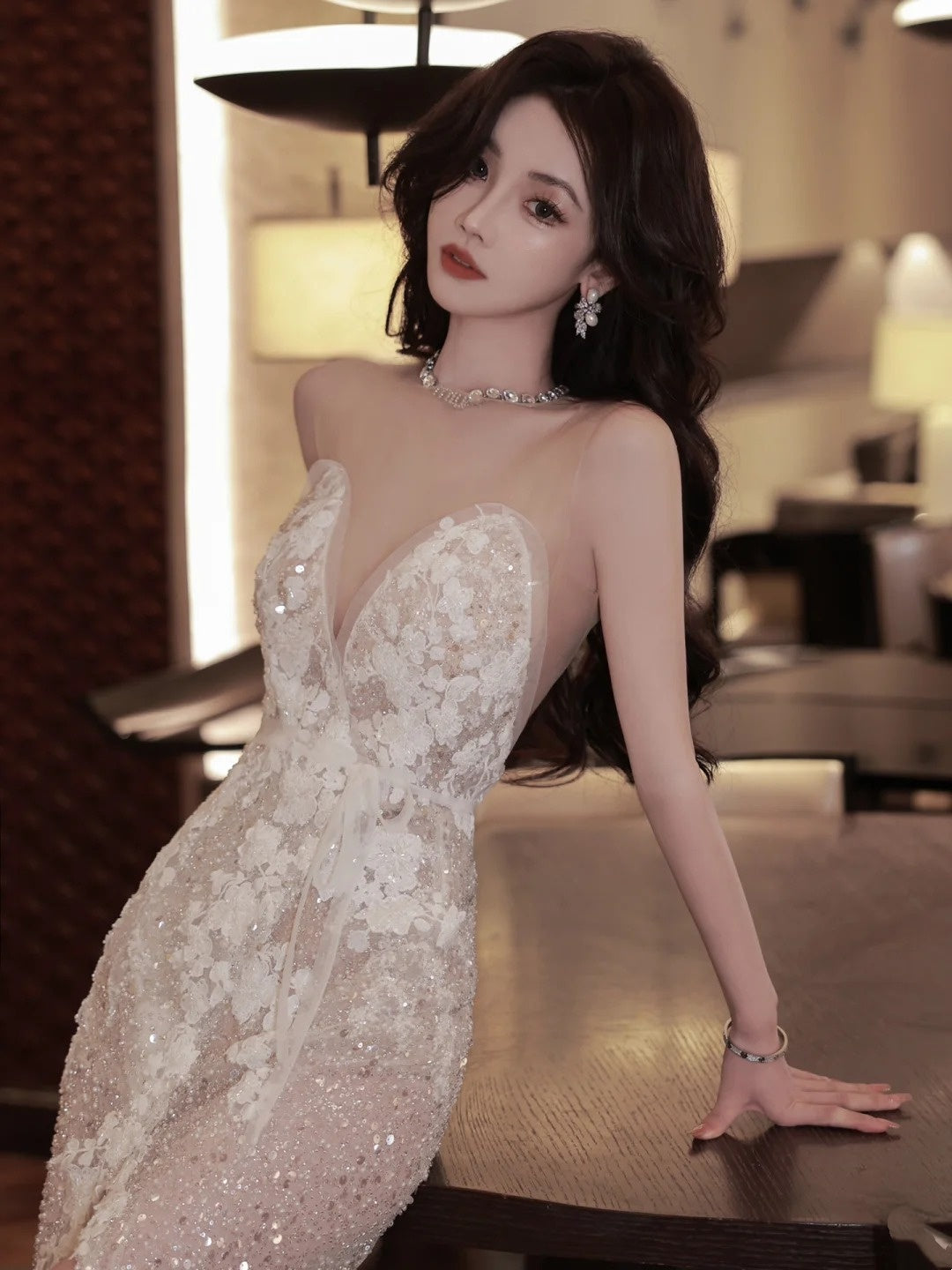 Fairytale Fantasy Art Wedding Dresses Mermaid Sweetheart White Lace Long Brides Dress Fitted Bridal Gowns N1088