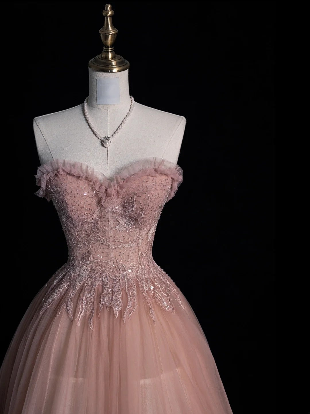 Beautiful Ball Gown Spaghetti Strap Pink Tulle Long Prom Dresses Inspiration Evening Gowns Formal Prom Dress N1214