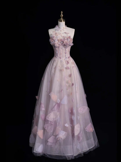 Elegnt Ball Gown High Neck Pink Tulle Long Prom Dress Fashion Aesthetic High School Formal Dresses Party Outfits Gown N684