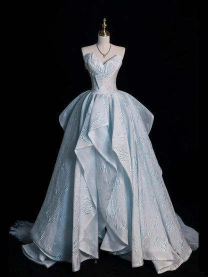 Beautiful Ball Gown Sweetheart Light Sky Blue Floral Sleeveless Long Prom Dress For Women Girls Evening Dresses N667