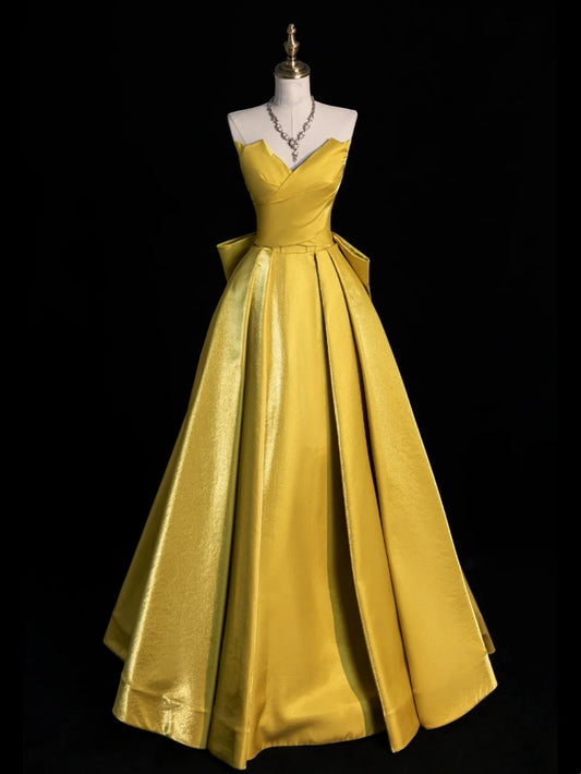 Chic Ball Gown Sweetheart Yellow Satin Senior Prom dresses High School Long Formal Dress N1261