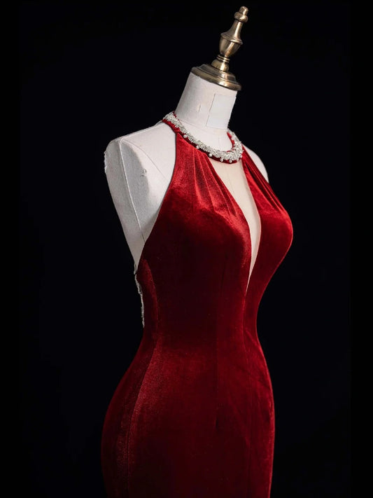 Stunning Mermaid Scoop Neck Burgundy Velvet With Tassels Prom Dresses Inspiration Evening Dress Princess Graduation Gown N1082