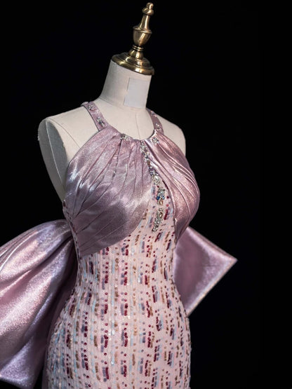 Stunning Mermaid Scoop Pink Sequined Prom Dresses Inspiration Evening Dress Princess Graduation Gown N1077