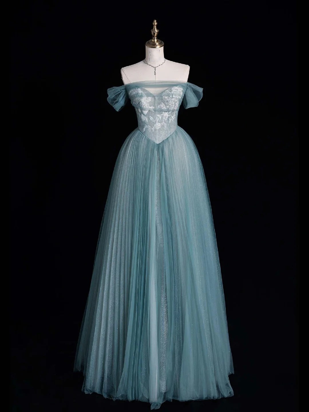Beautiful Ball Gown Off The Shoulder Blue Tulle Long Prom Dresses Inspiration Evening Gowns Formal Dress N1228