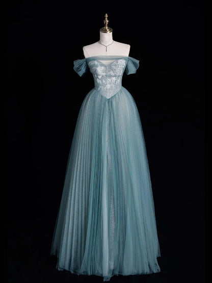 Beautiful Ball Gown Off The Shoulder Blue Tulle Long Prom Dresses Inspiration Evening Gowns Formal Dress N1228