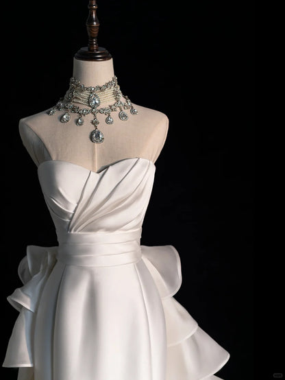 Pretty Mermaid Sweetheart Satin White With Ruffled Brides Gown Bridal Dress Style Long Wedding Dresses RB6568