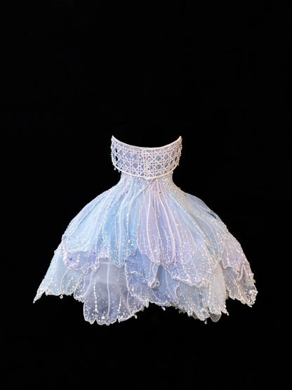Princess Ball Gown Strapless Ice Blue Sequined Short Mini Homecoming Dresses Hoco Gowns N2841