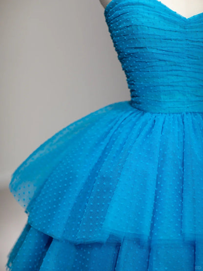 Sweet Ball Gown Sweetheart Blue Tulle Sleeveless Long Prom Dresses Formal Outfits RB3988