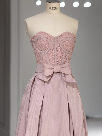 Elegant A line Sweetheart Pink Lace Floor Length Prom Dresses Inspo Evening Outfits RB4003