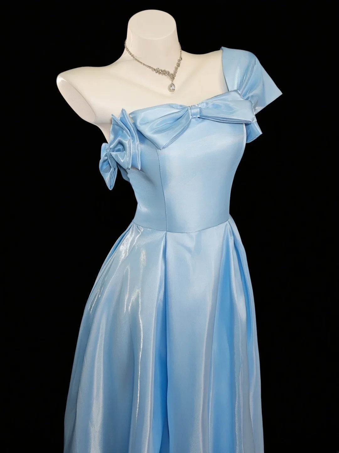 Princess Prom Dresses Formal A Line One Shoulder Blue Long Party Gowns N4537