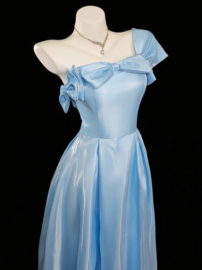 Princess Prom Dresses Formal A Line One Shoulder Blue Long Party Gowns N4537