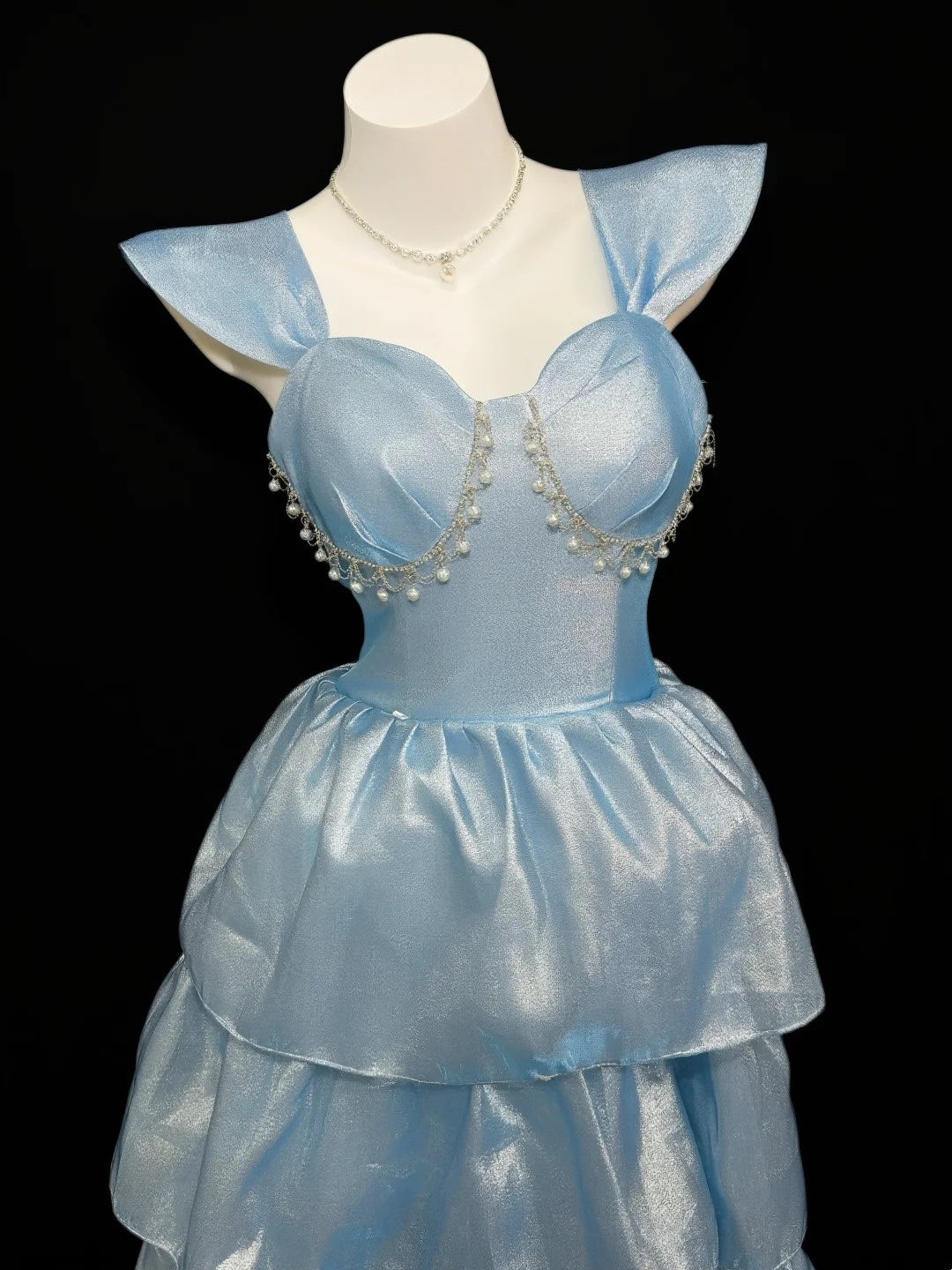 Princess Prom Dresses Formal Ball Gowns Sweetheart Blue With Pearls Long Party Gowns N4536
