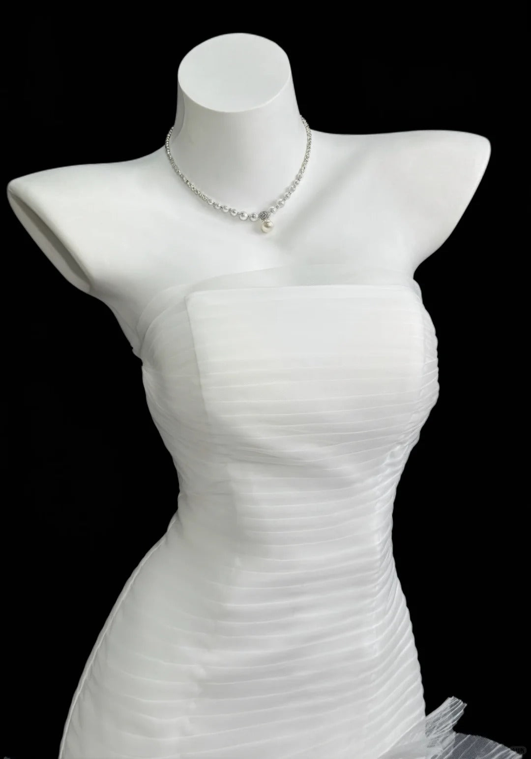 Vintage Mermaid Strapless Sleeveless White Tulle With Flowers Wedding Ruffled Bridal Gown Long Wedding Dresses RB4355