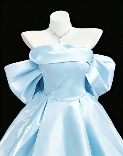 Pretty Ball Gown Blue Strapless Satin With Bow Short Cocktail Gown Homecoming Dresses Ideas Hoco Outfit RB5453