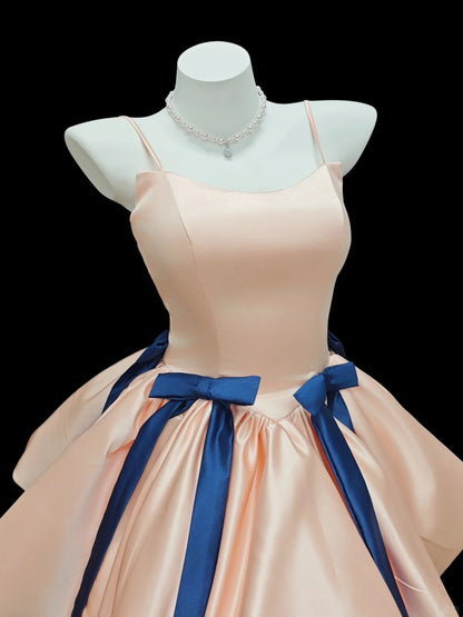 Romantic Ball Gown Spaghetti Strap Blush Pink Satin Senior Inspo Graduation High School Homecoming Dresses N4502
