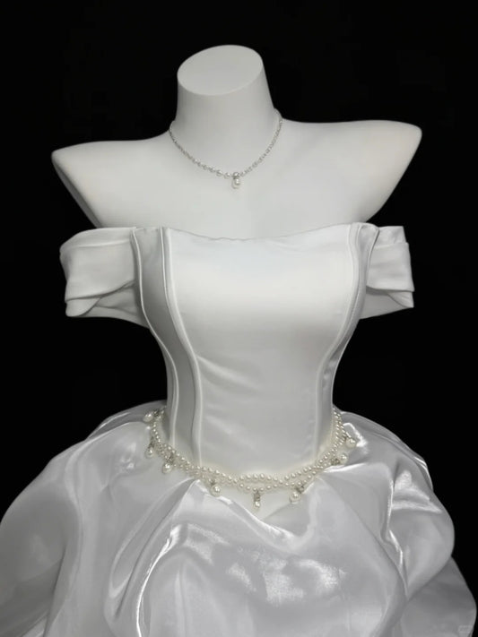 Vintage Ball Gown Off The Shoulder White 12th Grad Short Mini length Aesthetic Look Homecoming Dresses RB4349