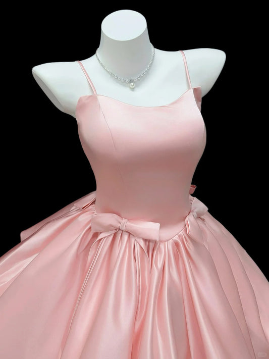 Romantic Ball Gown Spaghetti Strap Sage Pink Satin Senior Inspo Graduation High School Homecoming Dresses N4498