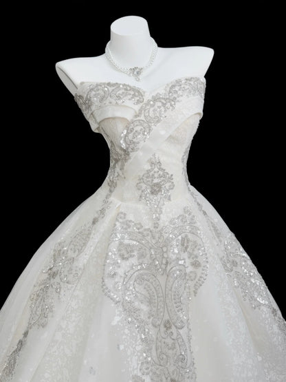 Chic Wedding Dresses Ball Gown Sweetheart Sleeveless Garden White Sequin Vintage Wedding Dress N4512