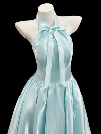 Pretty A line Halter Blue Spring Summer Event Outfits Wedding Guest Dresses RB4351