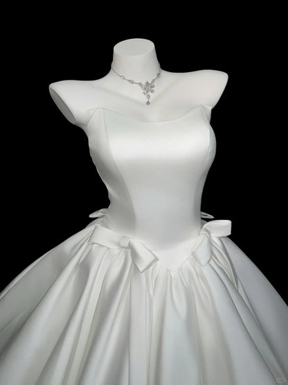 Romantic Ball Gown Strapless White Satin Senior Short Graduation High School Homecoming Dresses N4527