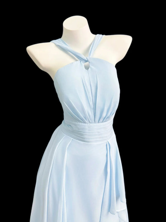 Cute A line Halter Light Sky Blue Summer Beach Spring Summer Event Outfits Wedding Guest Dresses RB4352