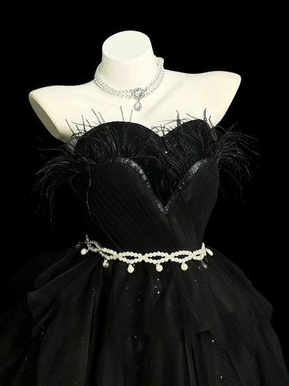 Pretty Ball Gown Sweetheart Black With Feathers Senior Inspo Graduation High School Homecoming Dresses N4510