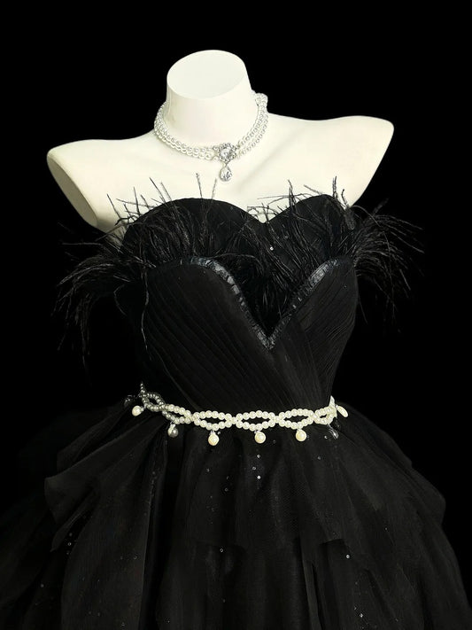 Pretty Ball Gown Sweetheart Black With Feathers Senior Inspo Graduation High School Homecoming Dresses N4510