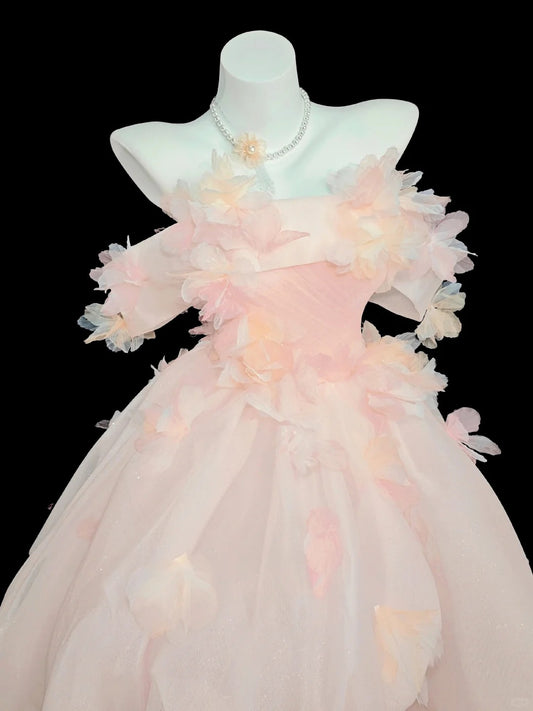 Princess Prom Dresses Formal Ball Gowns Off The Shoulder Light Pink Tulle Long Party Gowns N4507